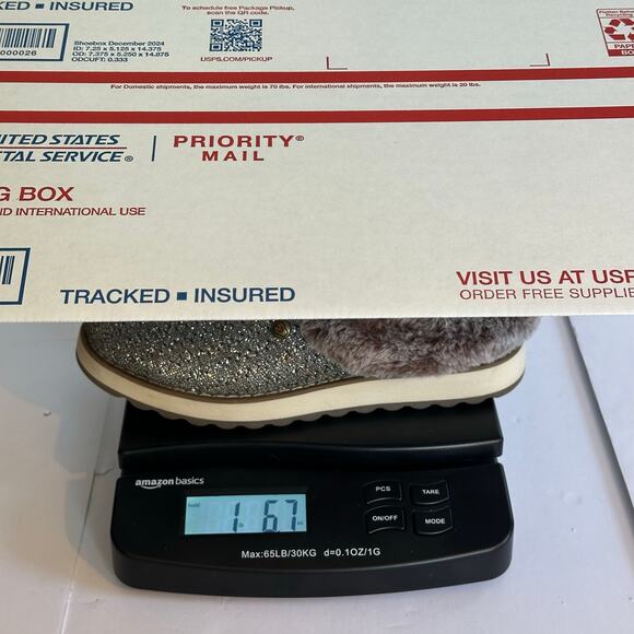 Skechers BOBS Faux Fur Memory Foam Slippers Women’s 6 Glitter Metallic Slip On - Picture 9 of 10